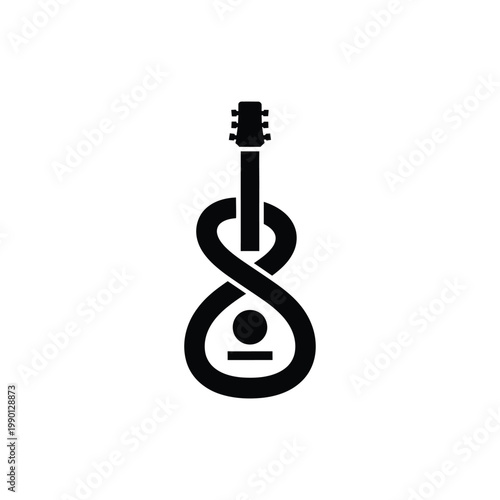 A minimalist illustration of a guitar with a person inside, showcasing music and hobbies.