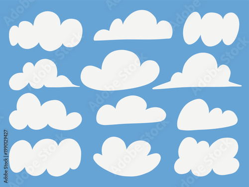 Cartoon Cloud Shapes Set Simple Flat Sky Cloud Collection Illustration