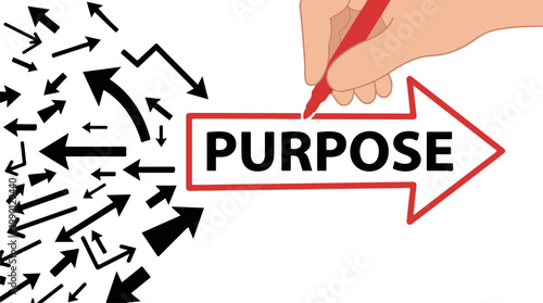 hand highlighting purpose word with red marker vector illustration
