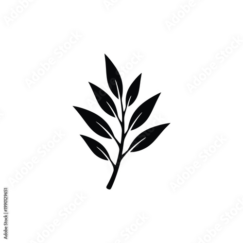 A minimalist illustration of a plant branch with leaves.