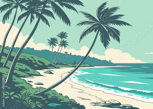 Tropical beach landscape with palm trees