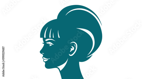 stylized woman head with bun and bangs vector illustration