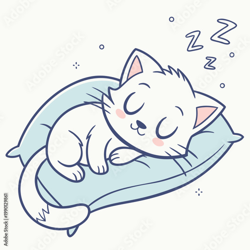 Cute cartoon cat sleeping on a pillow