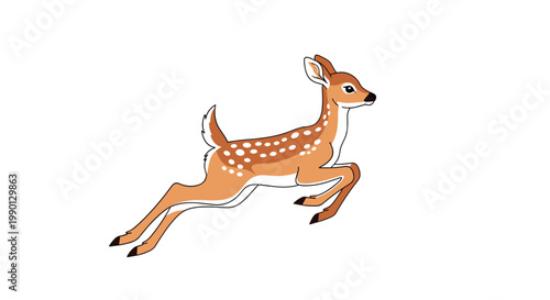 Dynamic illustration of a young deer fawn leaping through the air with a white background for nature and wildlife art.