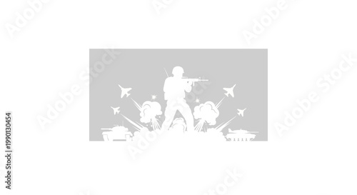 Photos Silhouettes of soldiers with military equipment and aircraft in a strategic war scene
