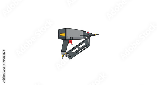 Modern pneumatic nail gun isolated on white background for construction and woodworking tasks last 2026.