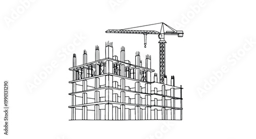Building construction site with tower crane