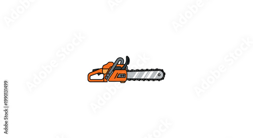 Illustration of an orange chainsaw with a silver blade and black handle last 2026.