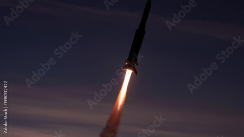 Rocket Launch Silhouette at Sunset with Contrails