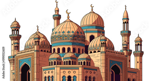 Quadro su tela Intricate Islamic geometric and floral arabesque design with rich colors and symmetrical patterns, showcasing traditional ornamental artwork