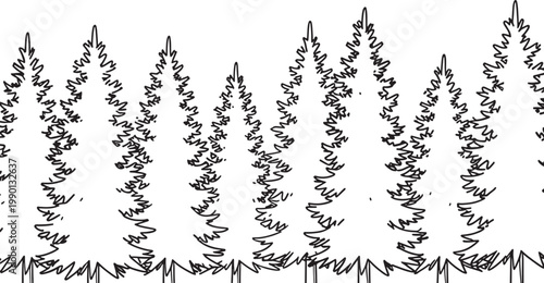 Hand drawn evergreen pine trees seamless pattern sketchy outline doodle style for forest nature Vector Illustration background texture.