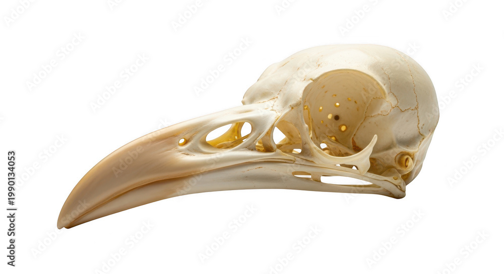 Fototapeta premium Bird skull isolated on transparent background, a detailed animal bone structure