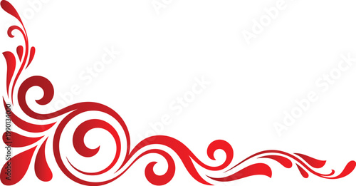 Floral ornamental corner vector design featuring elegant red swirl leaves and decorative pattern in vintage style for stylish decoration