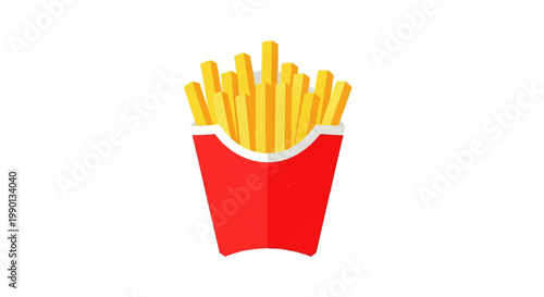 Vibrant vector illustration of classic golden french fries served in a stylish red paper box, ideal for various fast food and snack-related designs
