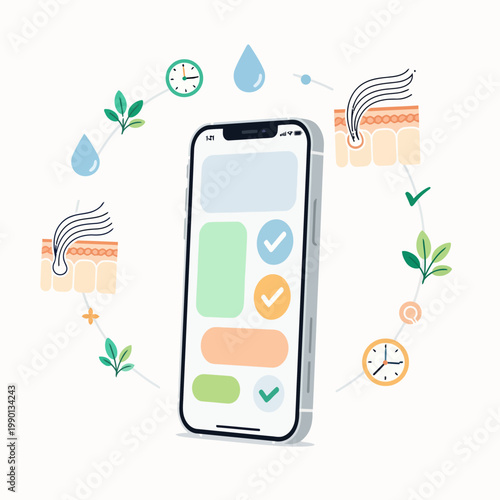 Smartphone skin care app and hair follicle treatment concept