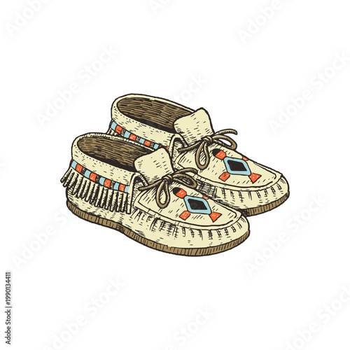 Classic Moccasin Shoes with Decorative Tribal Pattern