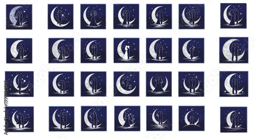 Whimsical Moonlit Night Scene with Silhouetted Trees and Stars