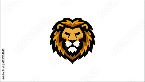 Lion Head Mascot Logo in Bold Symmetrical Vector with Negative Space and Flat Colors