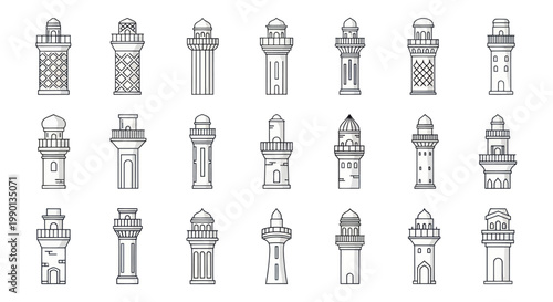 Collection of Minaret Illustrations: Diverse Islamic Architecture Styles