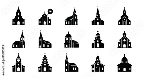Set of Church Silhouettes: Various Architectural Styles