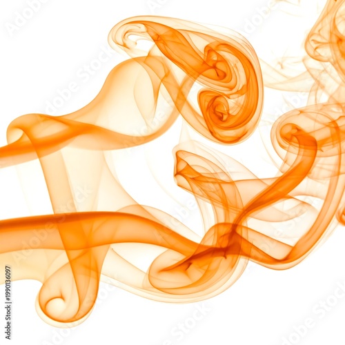 A swirling pattern of vibrant orange smoke on a white background