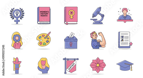 Women's History Month Icons: Empowerment, Art, Science, Voting, Education, Strength