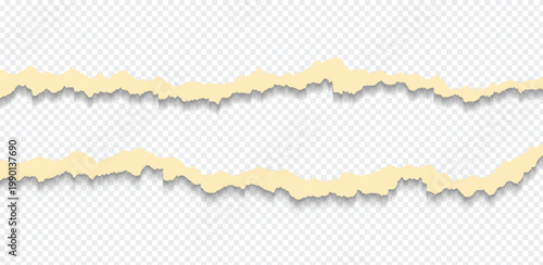 Ripped torn paper edges isolated with clipping path on black background.