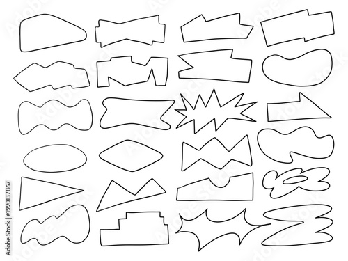 Abstract Hand Drawn Label Shapes Set Badge Banner Outline Doodle Vector Collection