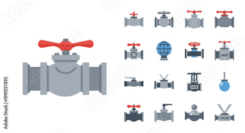 Industrial Pipeline Valves Collection: Plumbing, Water, Gas & Oil Control Set
