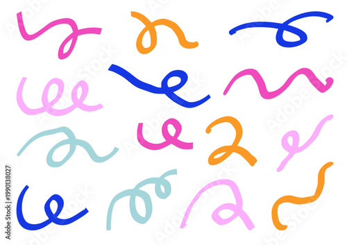 Colorful Hand Drawn Curved Lines Set Abstract Doodle Stroke Flow Vector Collection