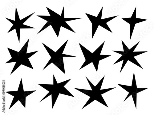 Black Star Shape Set Bold Abstract Sharp Starburst Silhouette Vector Collection