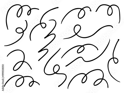 Hand Drawn Swirl Line Set Elegant Curly Stroke Abstract Doodle Vector Collection