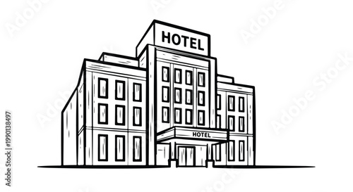 Large hotel building with entrance facade