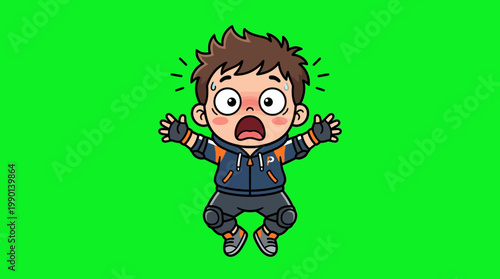 Cartoon Boy Showing Fear and Shock with Wide Eyes and Open Mouth.