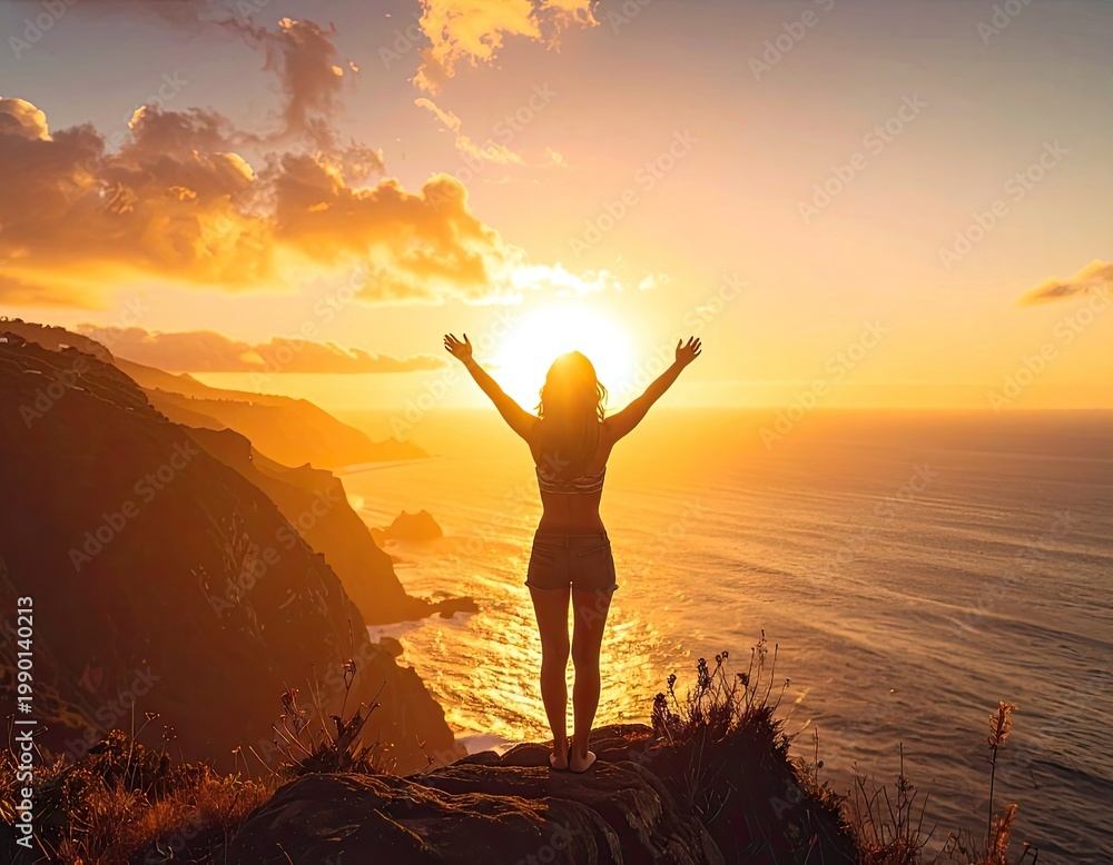 Fototapeta premium Golden Radiance and Serene Reflection