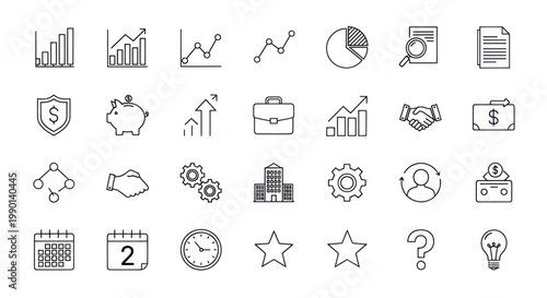 Business and Finance Icons Set: Growth, Investment, Strategy, Analysis, Planning