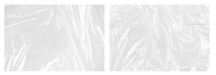 Plastic wrap transparent texture overlay effect. Polyethylene packaging of vinyl wrap or cd cover. Shrink crumpled plastic bag sleeve, package mockup illustration