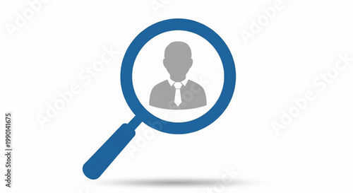 Magnifying glass icon with male profile silhouette for recruitment search and identity verification concepts