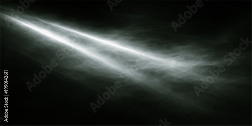 Abstract light rays pierce through a dark stormy sky and smoky clouds to create a bright blue nature texture backdrop over the moonlit sea