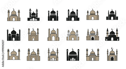 Mosque Icons Collection: Islamic Architecture Symbols, Ramadan, Eid, Culture