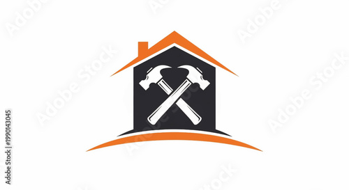 Garage handyman logo with crossed tools inside a house outline for home repair and maintenance services