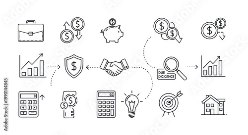 Business and Finance Icons: Hand-Drawn Icons for Investment, Savings, and Growth