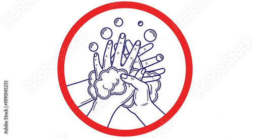 Hand drawn comedy clapping illustration with bubbles and red circular outline for playful social media icons