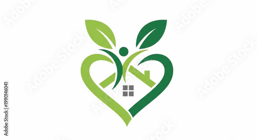 Heart leaf logo with nurturing icon design and arrows symbol for eco sustainability and health featuring green, nature, recycle with wellness and
