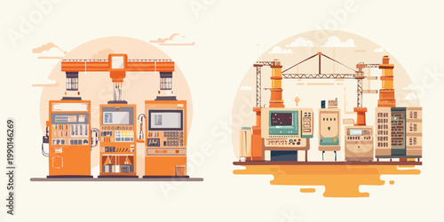 Illustrative depiction of advanced manufacturing and industrial development, showcasing automated production lines, robotic machinery, and smart factory infrastructure for modern industry