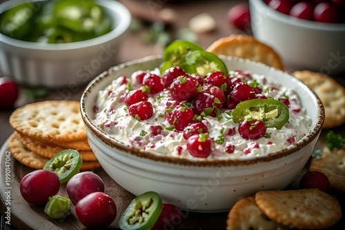 cranberry and jalapeno cream cheese dip in a bowl