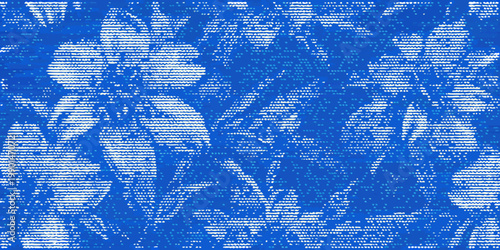 Canvas Print Abstract floral pattern with halftone effect in shades of blue