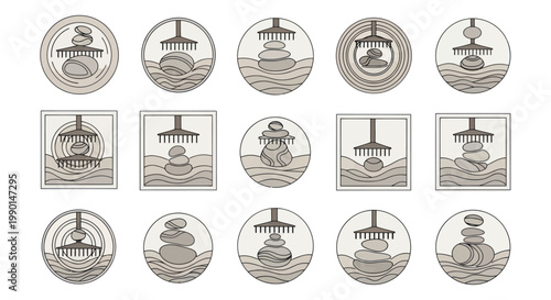 Zen Stone Stacking Collection: Circles and Squares, Meditation and Balance Icons