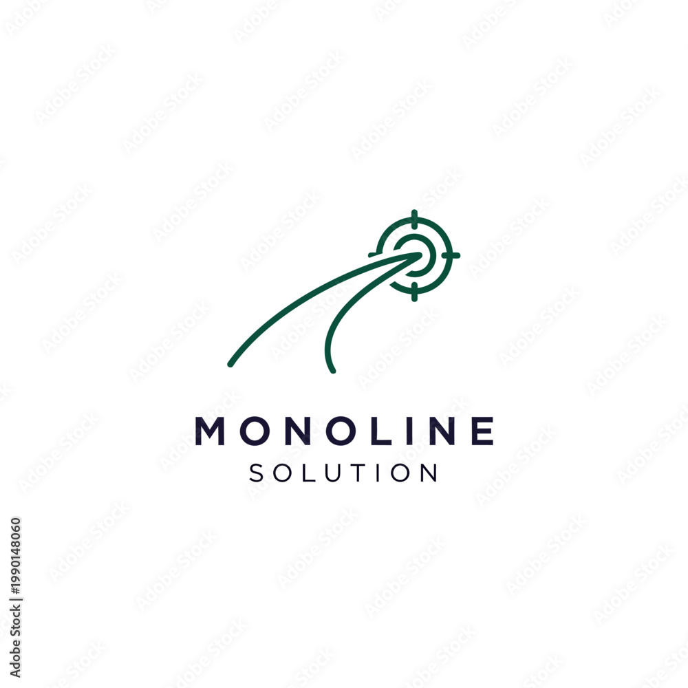 Fototapeta premium Monoline Solution Concept with Arrow Hitting Target Goal on Isolated White Background