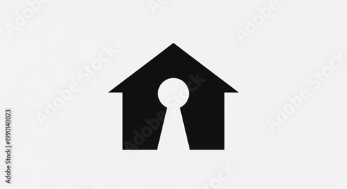 House key icon inside a black home shape symbol, minimalist vector style for real estate and security concepts